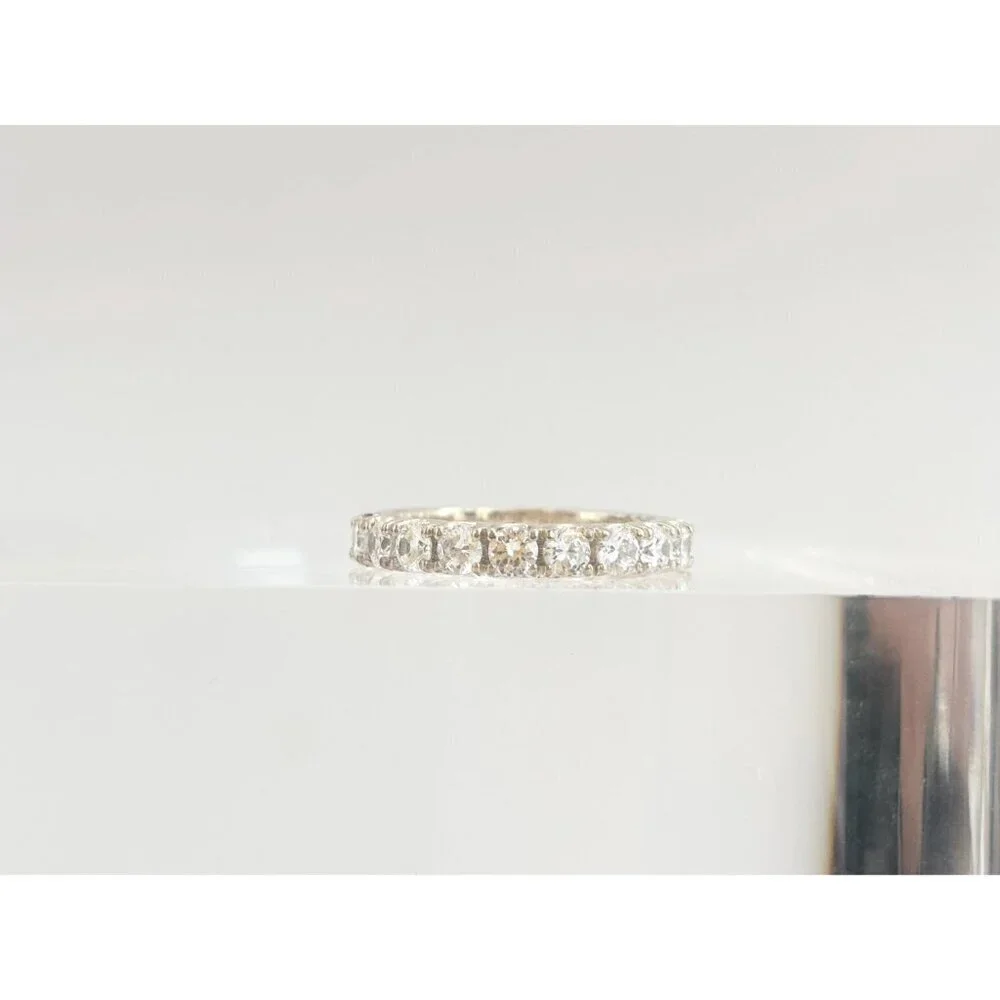 CZ Gemstone Lined Straight Shank Sterling Silver 925 Vintage Ring - sz 7